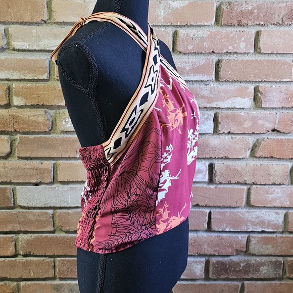 Boho Floral Halter Top with Smocked Back - Picture 5 of 7